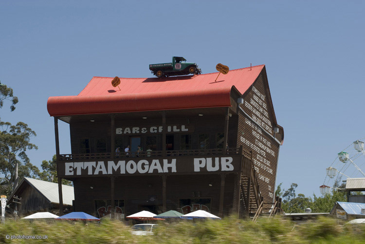 The Ettamogah Pub Driving by the worlds most photographed pub - a reccommended action... drive by, don't stop to eat or drink there. “ettamogah” is Aboriginal for "place of good drink"!